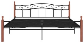 Cadru de pat, negru, 200x200 cm, metal si lemn masiv de stejar Maro inchis, 200 x 200 cm