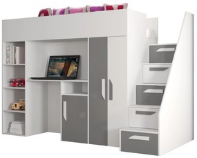 Pat pentru copii combinat 90 cm Puro 14 (alb mat + alb lucios + gri lucios). 1087088