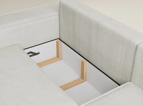 Colțar crem extensibil/cu spațiu de depozitare cu tapițerie din catifea reiată (cu colț pe partea dreaptă/în formă de ”L”) Tonga – Maison de Rêve