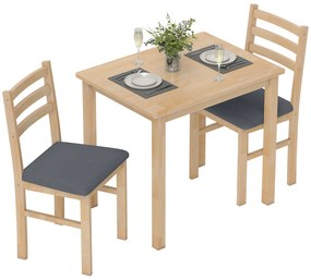 HOMCOM Set de Masă 3 Piese cu 2 Scaune, Masă de Bucătărie pentru Spații Compacte, Scaune Panouri, Spațiu de Economisire, MDF, Lemn Natural | Aosom Romania