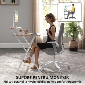 Birou HOMCOM pliant compact, suport monitor, lemn natural | Aosom Romania