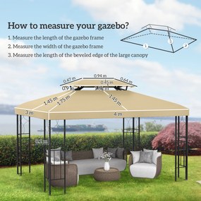 Outsunny Acoperiș de Înlocuire pentru Foișor, Capac de Foișor din Poliester Rezistent la UV cu Acoperiș pe 2 Niveluri, 4x3 m, Crem | Aosom Romania