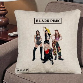 Perna Personalizata K-pop BLACKPINK Fotografie de Grup, 40x40 cm, Bej Canapea, Husa Detasabila, Perna Inclusa, BEKZ®