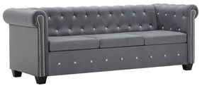 vidaXL Canapea Chesterfield cu 3 locuri, catifea, 199x75x72 cm, gri