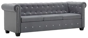 vidaXL Canapea Chesterfield cu 3 locuri, catifea, 199x75x72 cm, gri