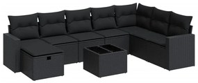 3325441 vidaXL Set mobilier de grădină cu perne, 9 piese, negru, poliratan