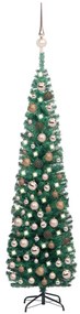 Brad Craciun artificial subtire LED-urigloburi, verde, 210 cm 1, green and rose, 210 cm