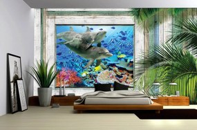 Fototapet - Delfinii și peștii sub mare (152,5x104 cm)