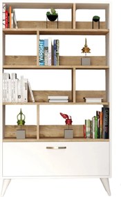 Biblioteca KTB0201, alb/stejar, PAL melaminat, 90x36x160 cm