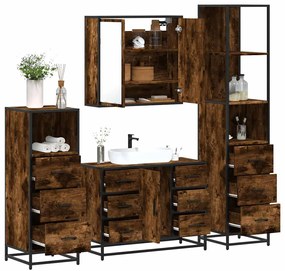 vidaXL Set de mobilier de baie 4 piese Lemn prelucrat de stejar afumat