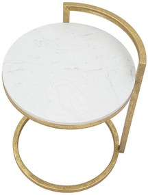 Masuta auxiliara aurie/carrara alb din metal si marmura, ∅ 40,5 cm, Marble Mauro Ferretti