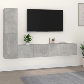 vidaXL Set dulap TV, 4 piese, gri beton, lemn prelucrat