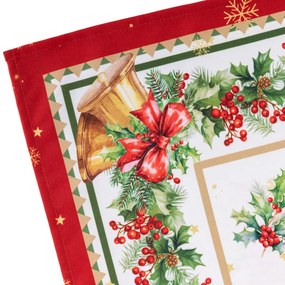 Fată de masă de Crăciun cu imprimeu ILEX ŞI CLOPOŢEI 85 x 85 cm