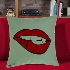 Perna Decorativa Vampire Lips Halloween, 40x40 cm, Verde, Husa Detasabila, Perna Inclusa, BEKZ®
