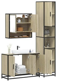 vidaXL Set mobilier de baie, 3 piese, stejar sonoma, lemn prelucrat