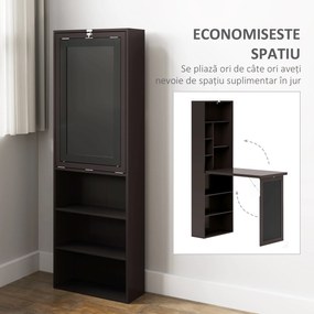 HOMCOM Birou Modern Pliabil cu Bibliotecă și Tablă, din Lemn și Metal, 98x51x153 cm, Maro | Aosom Romania