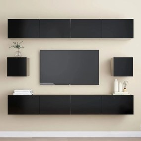 Set dulap TV, 6 piese, negru, PAL 1, Negru, 100 x 30 x 30 cm