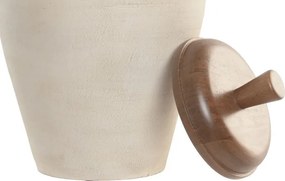 Vază decorativă tip tibor, stil rustic natural, culoare teracotă cu blat natur, din lemn de mango, „Tibor”