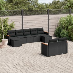 vidaXL Set mobilier de grădină cu perne, 9 piese, negru, poliratan