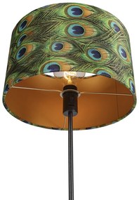 Lampă de podea neagră cu abajur din catifea verde smarald cu auriu 35 cm - Parte