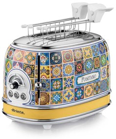 Prajitor de paine Ariete Positano 0155/0P, 810W, 2 felii, 3 functii, 6 trepte, Tava firimituri detasabila, Alb/Galben