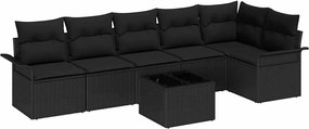 vidaXL Set de canapele pentru grădină cu pernă 7 pcs Negru Rattan poli