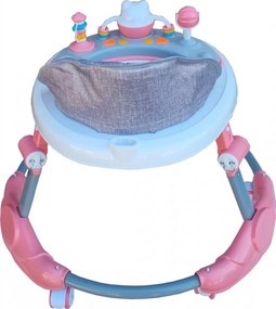 Premergator reglabil in 6 trepte de inaltime NOVOKIDS™ Little Kitty, Cu melodii, Pliabil, Max 20 kg, Roti silentioase, Model Pisicuta, Roz