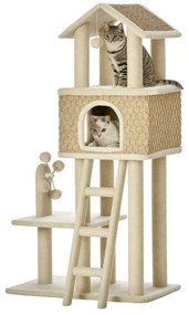 PawHut cu vizuină pentru pisici cu jucării Sisal Plus Khaki + Bej + Cafea | Aosom Romania