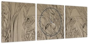 Tablou - Contururile plantelor (cu ceas) (90x30 cm)