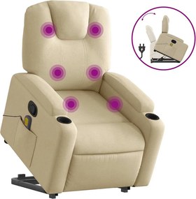 vidaXL Fotoliu masaj rabatabil cu ridicare, crem, material textil