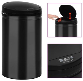 vidaXL Coș de gunoi automat cu senzor, 40 l, negru, oțel carbon