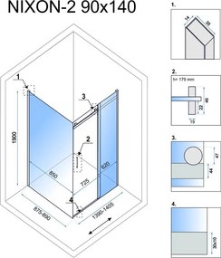 Cabina de dus Rea Nixon deschidere stanga 140x90 cm crom