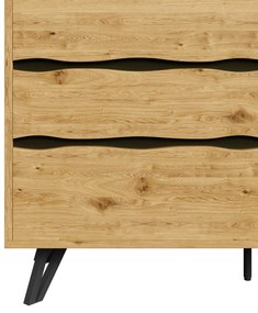 Comodă cu 6 sertare, picioare metalice, mult spațiu de depozitare, 120x40x75,5 cm, Culoare naturală