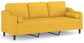 3153044 vidaXL Canapea 3 locuri cu perne&pernuțe galben deschis 210 cm textil