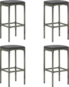 vidaXL Scaune de bar cu perne, 4 buc., gri, poliratan
