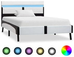 280297 vidaXL Cadru de pat cu LED, alb și negru, 90x200 cm, piele ecologică