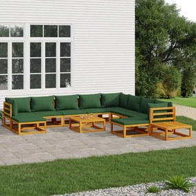 vidaXL Set mobilier de grădină cu perne verzi, 12 piese, lemn masiv