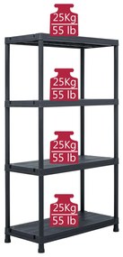Raft de depozitare, negru, 60 x 30 x 138 cm, plastic, 100 kg 60 x 30 x 138 cm, 1