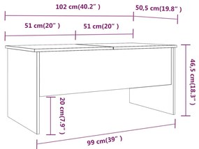 Masuta de cafea, stejar maro, 102x50,5x46,5 cm, lemn prelucrat 1, Stejar brun