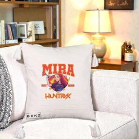 Perna Personalizata K-pop HUNTRX Mira Personaj Avoline, 40x40 cm, Bej cu Franjuri, Husa Detasabila, Perna Inclusa, BEKZ®