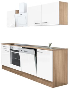 Mobilă de bucătărie Yorki 220, corp din stejar sonoma, față alb satinat cu element inferior al cuptorului