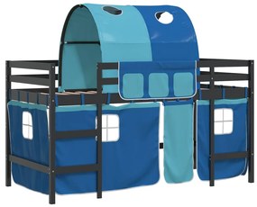 3206998 vidaXL Pat etajat de copii cu tunel albastru 90x200 cm lemn masiv pin