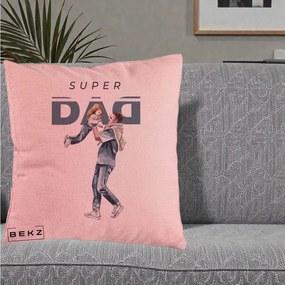Cadou pentru Tata - Perna Personalizata Super DAD Tata si Fiica, 40x40 cm, Roz, Husa Detasabila, Perna Inclusa, BEKZ®