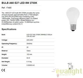 BEC LED E27 dimabil 8W A60 2700K lumina calda 17485