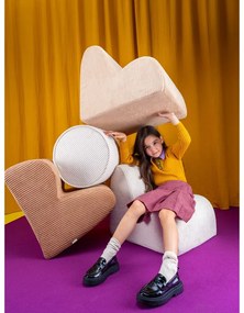 Puf de copii crem cu tapițerie din catifea reiată – Wigiwama