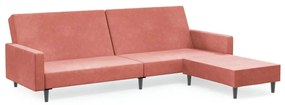 Canapea extensibila 2 locuri, cu taburet, roz, catifea Roz, Cu suport de picioare