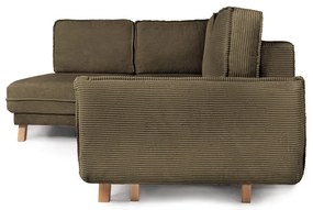 Colțar verde extensibil cu tapițerie din catifea reiată (cu colț pe partea stângă ) Tori – Bonami Selection