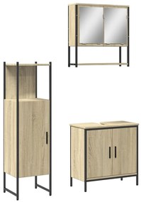 3214701 vidaXL Set mobilier de baie, 3 piese, stejar sonoma, lemn prelucrat