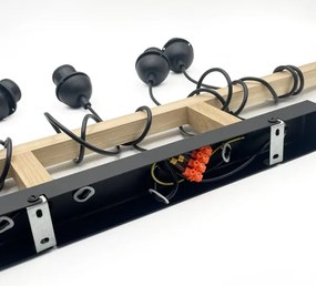 Lustră suspendată pe cablu LEANDRA, 5x E27, 15W, 230V, stejar/negru