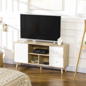 HOMCOM Mobilier TV pentru televizor de până la 114,3 cm picioare din lemn masiv stil scandinav 3 nișe 1 dulap 120 x 30 x 60 cm | Aosom Romania